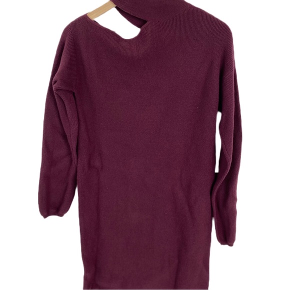 Halogen Burgundy Cutout Shoulder Sweater Dress - Size Small | Mock Neck, L/S - Picture 3 of 7